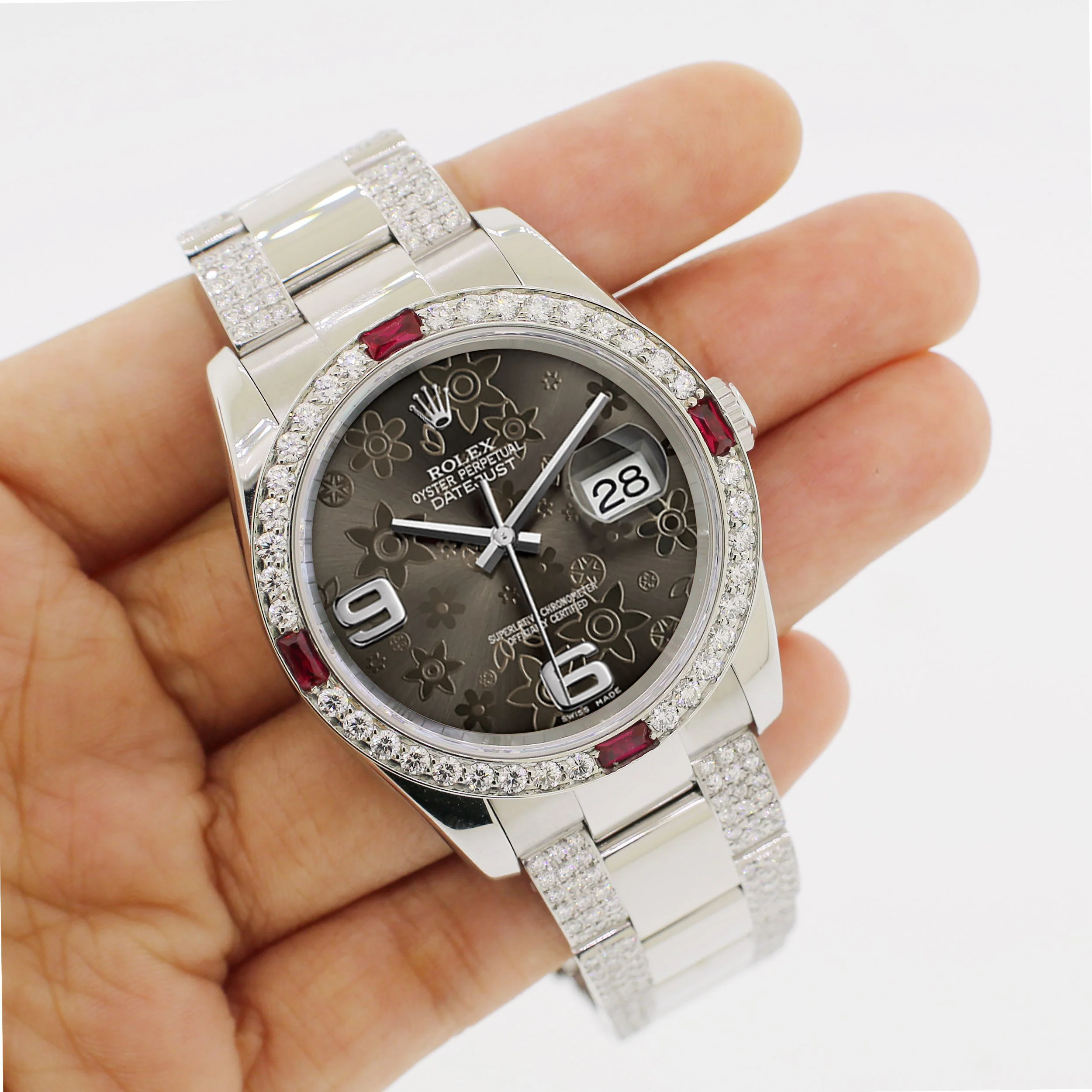 Rolex Datejust 36mm 4.5Ct Diamond Bezel/Bracelet/Rhodium Floral Dial 116200 Steel Watch - Image 5