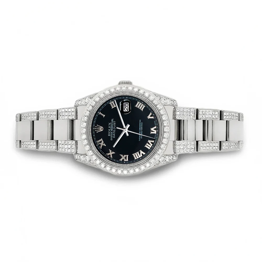 Rolex Datejust 36mm 5.9ct Diamond Bezel/Lugs/Bracelet/Black Roman Dial Steel Watch 116200 Box Papers - Image 3