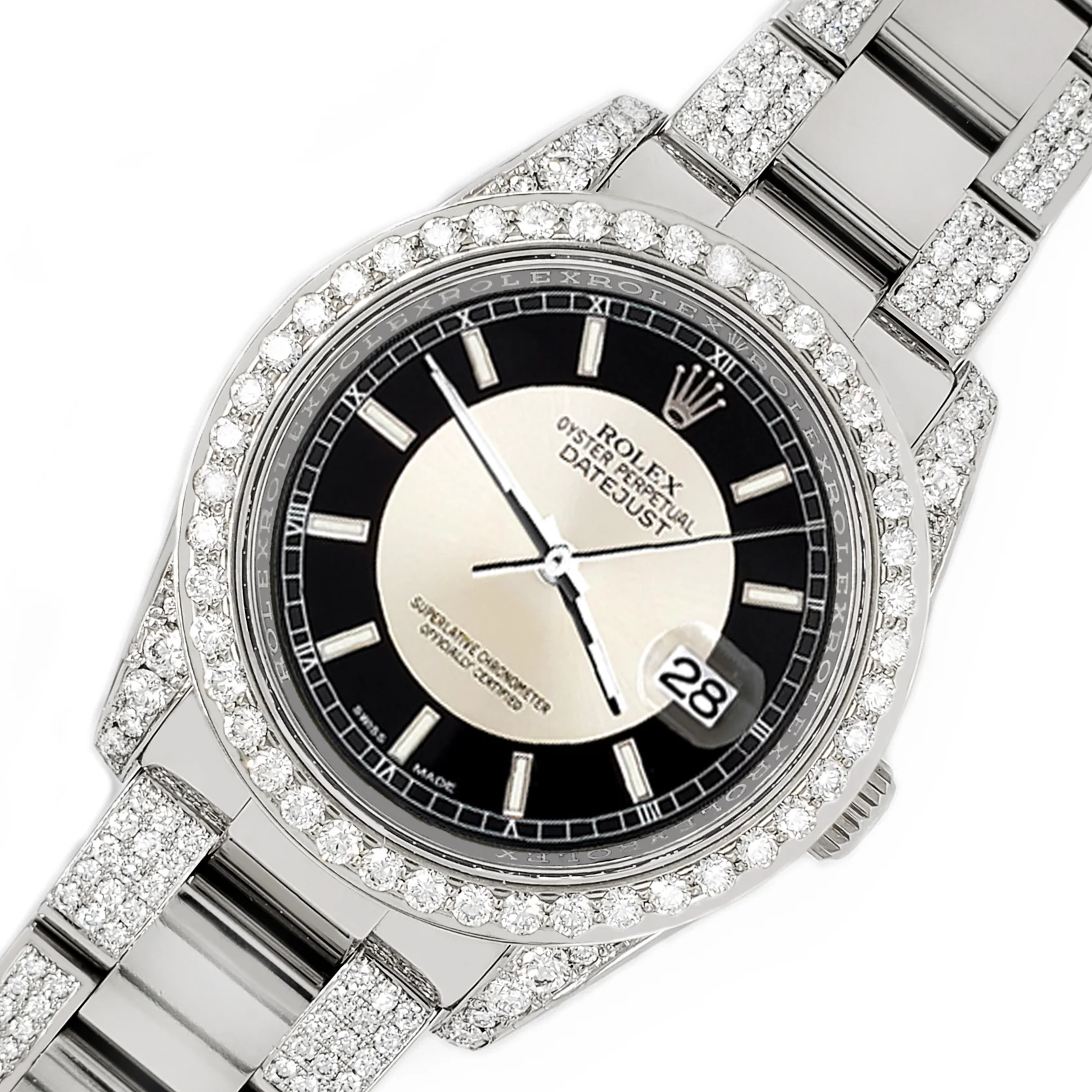 Rolex Datejust 36mm Black Tuxedo Bulleye Index Watch Custom 5.9ct Diamond Bezel/Lugs/Bracelet 116200 Box Papers Appraisal - Image 2