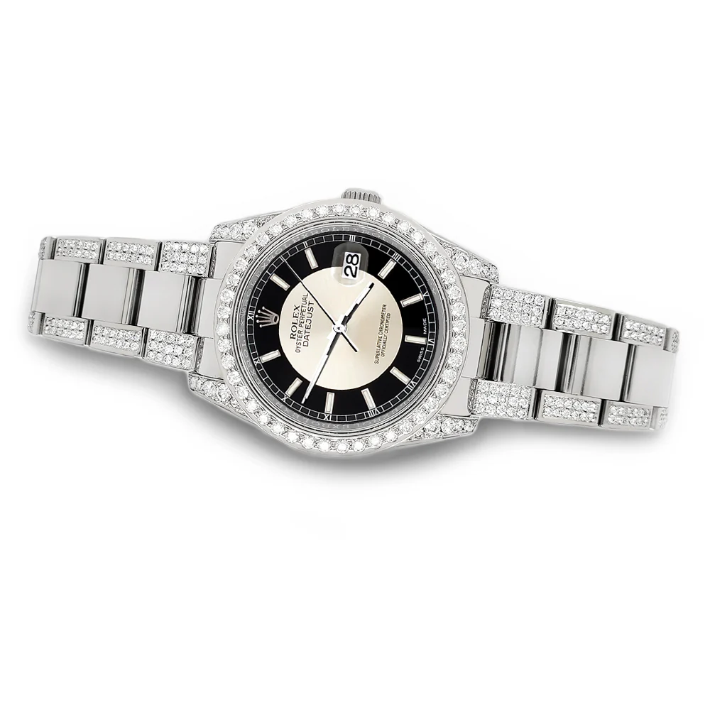 Rolex Datejust 36mm Black Tuxedo Bulleye Index Watch Custom 5.9ct Diamond Bezel/Lugs/Bracelet 116200 Box Papers Appraisal - Image 3