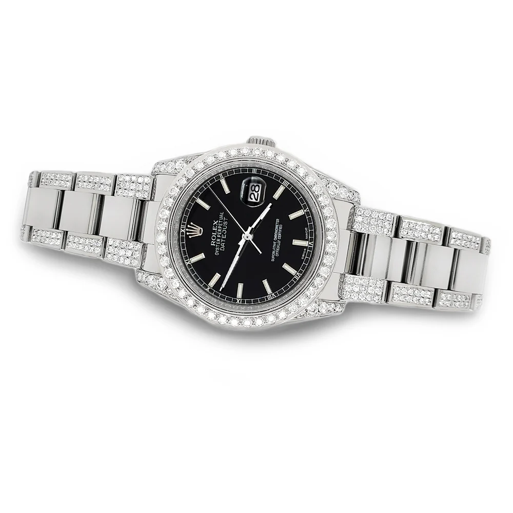 Rolex Datejust 36mm 5.9ct Diamond Bezel/Lugs/Bracelet/Black Index Dial Steel Watch 116200 Box Papers - Image 3