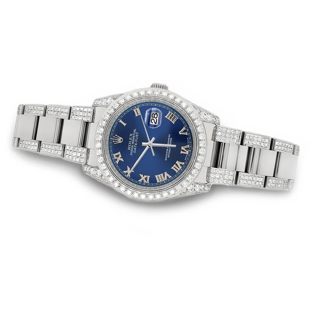 Rolex Datejust 36mm 5.9ct Diamond Bezel/Lugs/Bracelet/Blue Roman Dial Steel Watch 116200 Box Papers - Image 3