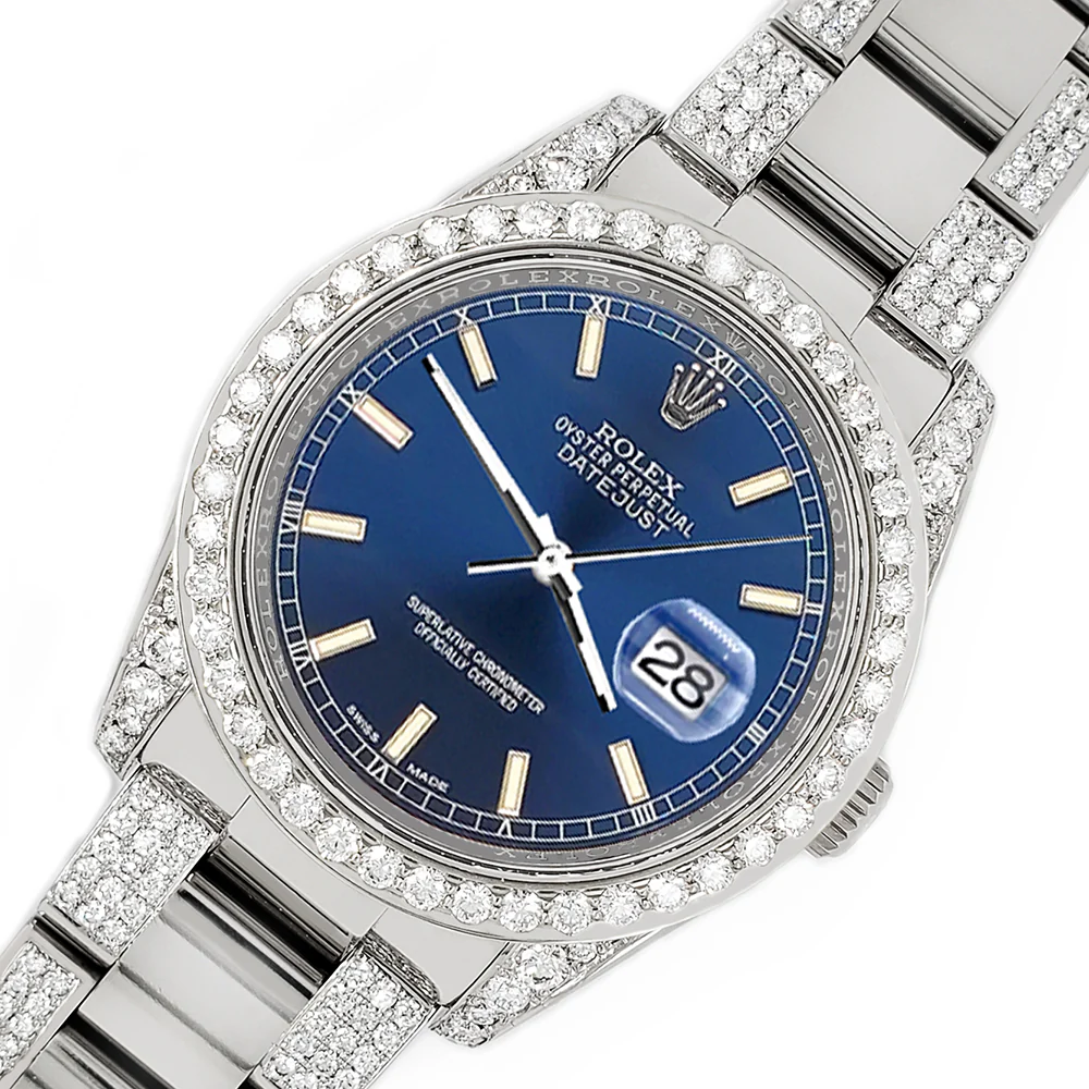 Rolex Datejust 36mm 5.9ct Diamond Bezel/Lugs/Bracelet/Blue Index Dial Steel Watch 116200 Box Papers - Image 2