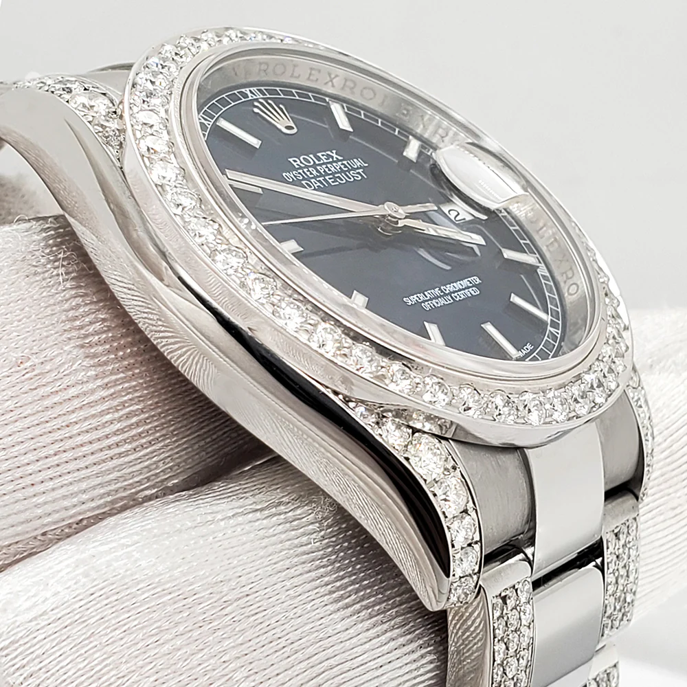 Rolex Datejust 36mm 5.9ct Diamond Bezel/Lugs/Bracelet/Blue Index Dial Steel Watch 116200 Box Papers - Image 4