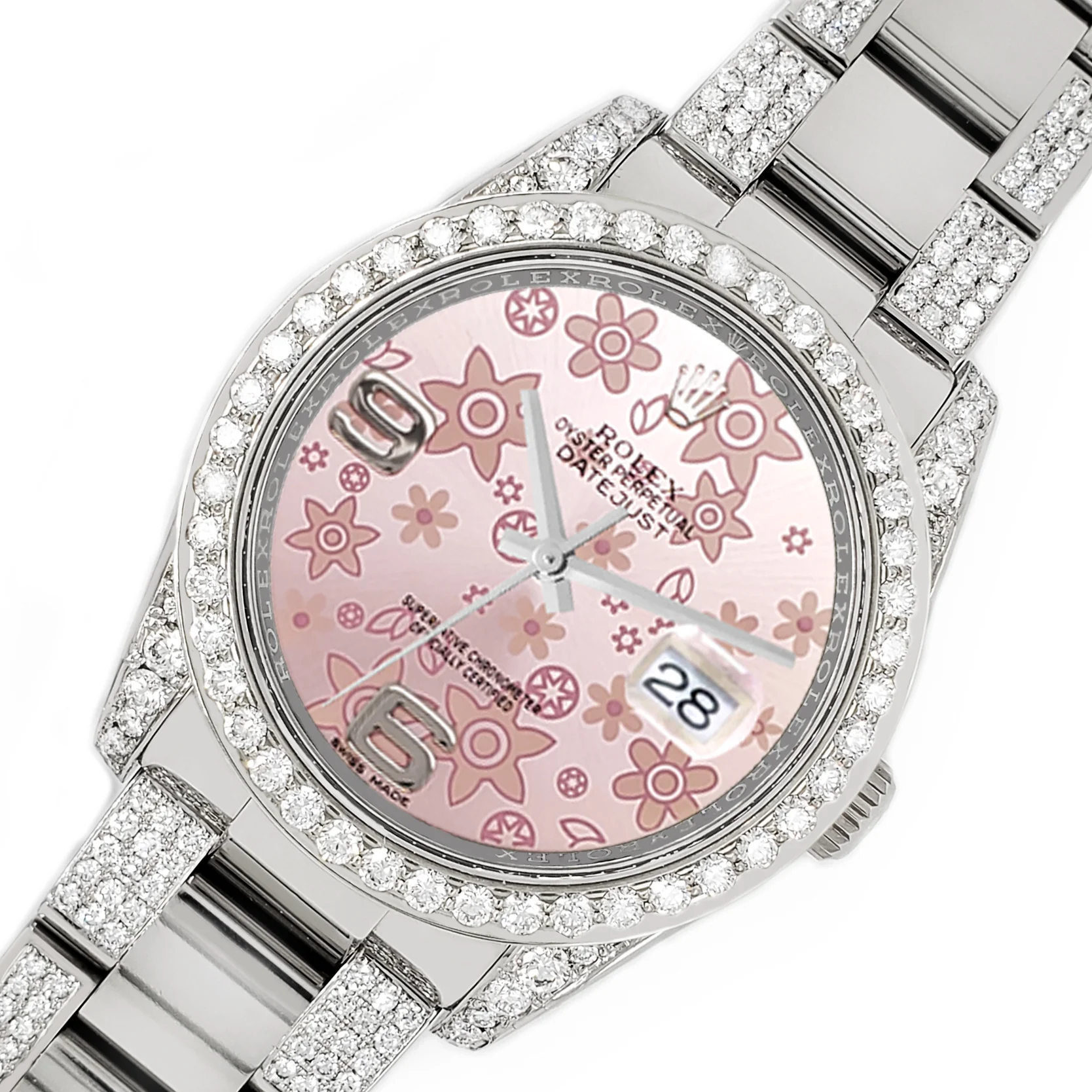 Rolex Datejust 36mm 5.9ct Diamond Bezel/Lugs/Bracelet/Pink Floral Dial Steel Watch 116200 Box Papers - Image 2