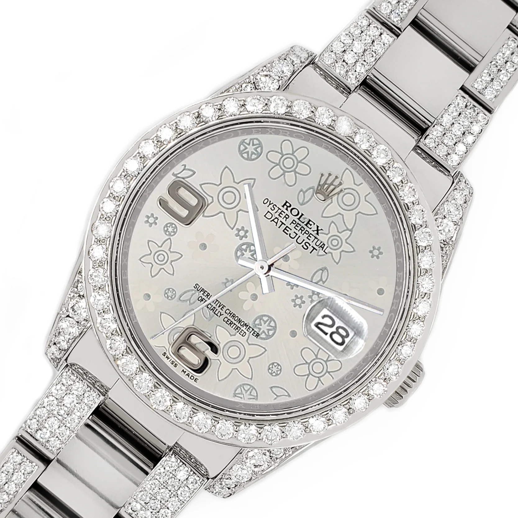 Rolex Datejust 36mm 5.9ct Diamond Bezel/Lugs/Bracelet/Silver Floral Dial Steel Watch 116200 Box Papers - Image 2