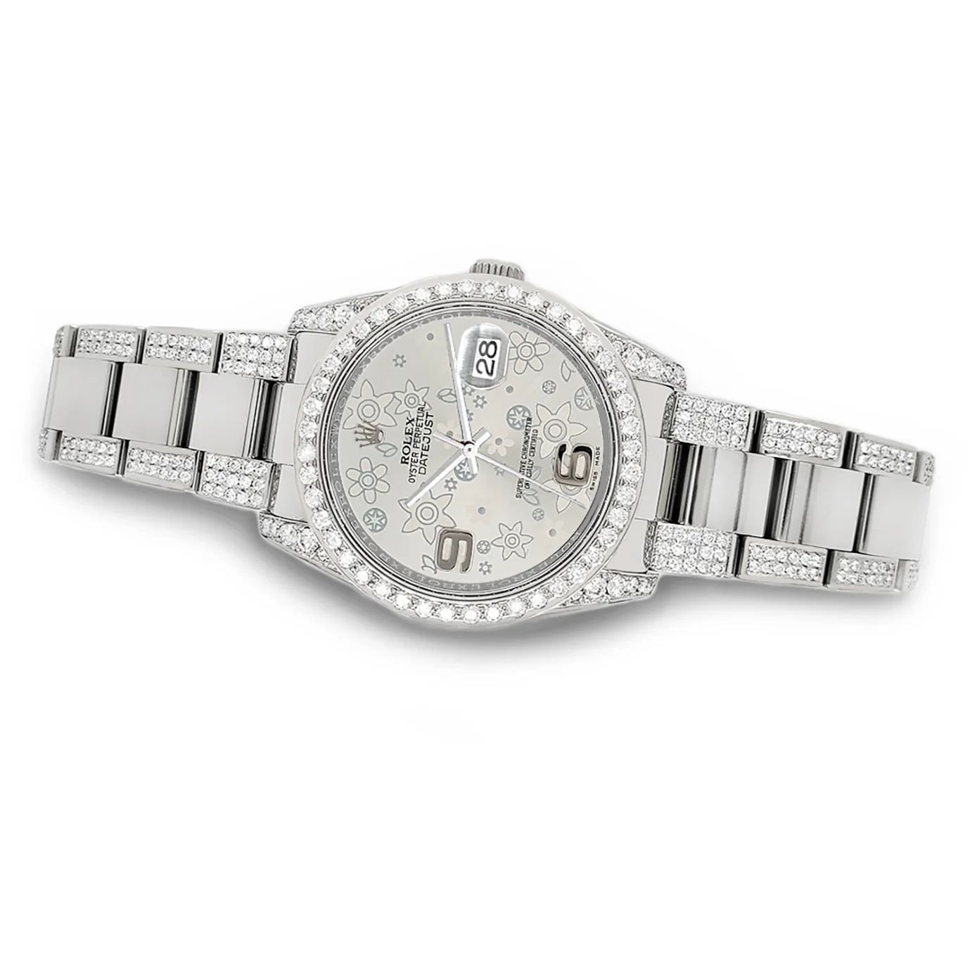 Rolex Datejust 36mm 5.9ct Diamond Bezel/Lugs/Bracelet/Silver Floral Dial Steel Watch 116200 Box Papers - Image 3