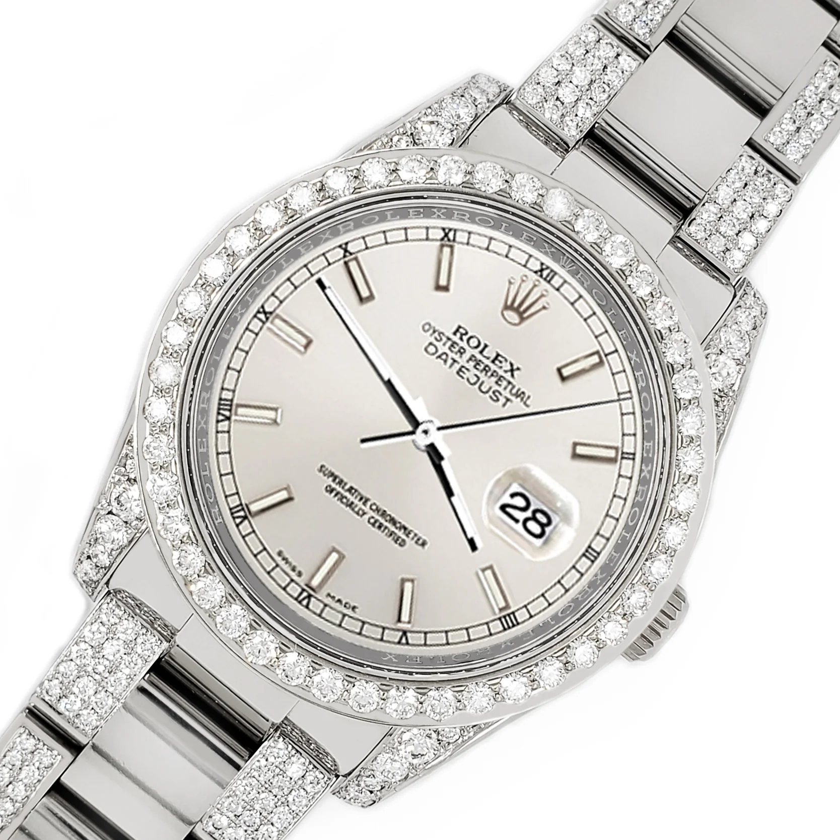 Rolex Datejust 36mm 5.9ct Diamond Bezel/Lugs/Bracelet/Silver Index Dial Steel Watch 116200 Box Papers - Image 2