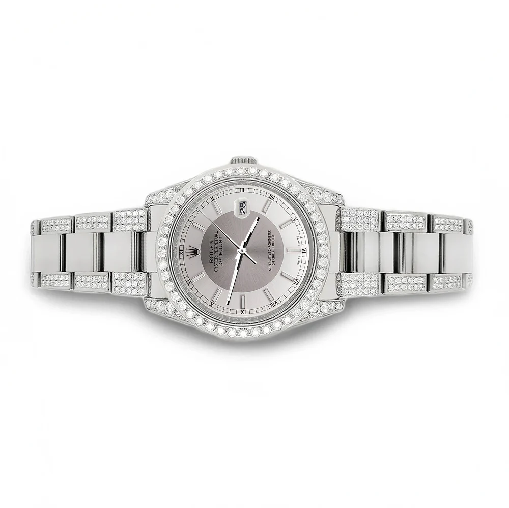 Rolex Datejust 36mm 5.9ct Diamond Bezel/Lugs/Bracelet/Silver Tuxedo Dial Steel Watch 116200 Box Papers - Image 3