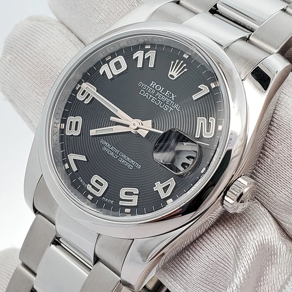 Rolex Datejust 36mm Black Concentric Arabic Dial Steel Oyster Watch 116200 Box Papers - Image 2
