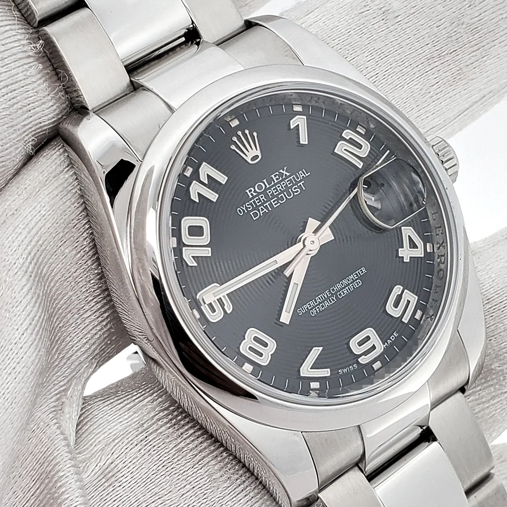 Rolex Datejust 36mm Black Concentric Arabic Dial Steel Oyster Watch 116200 Box Papers - Image 3