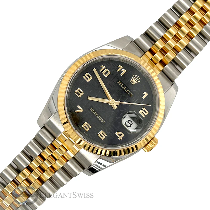 Rolex Datejust 36MM Black Dial Fluted Yellow gold and steel Jubilee Watch 116233 Box Papers