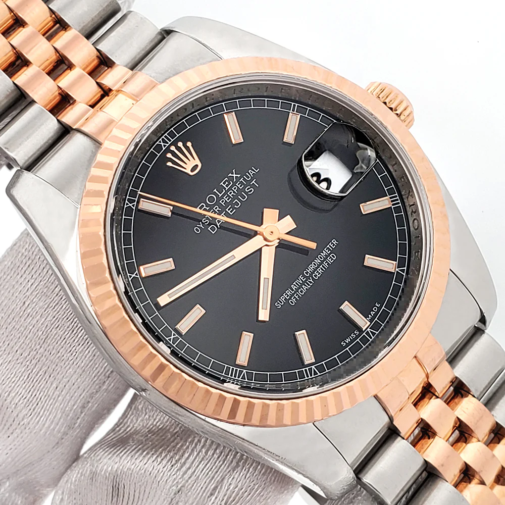 Rolex Datejust 36mm Black Index Dial Rose Gold/Steel Jubilee Watch 116231 - Image 2