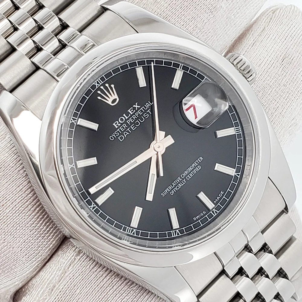 Rolex Datejust 36mm Black Index Dial Steel Jubilee Watch 116200 Box Papers - Image 2