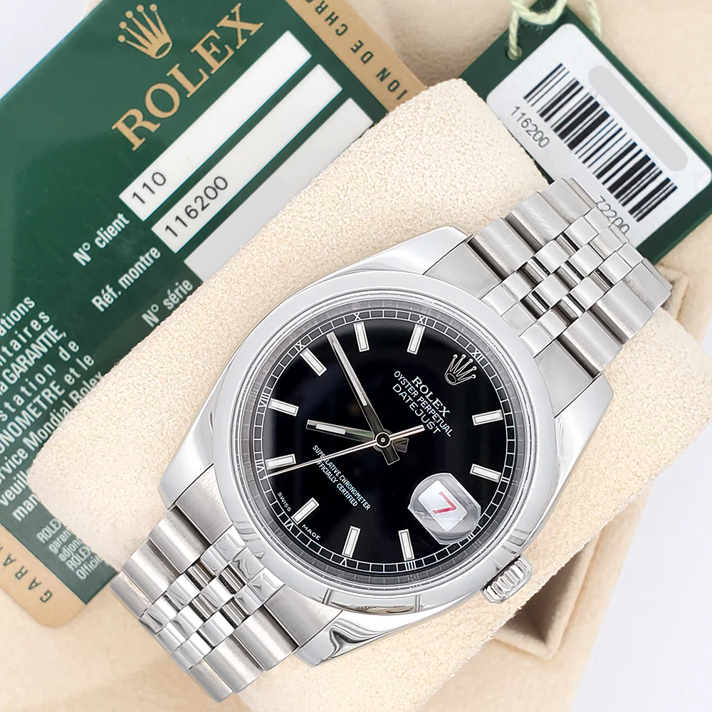 Rolex Datejust 36mm Black Index Dial Steel Jubilee Watch 116200 Box Papers - Image 4