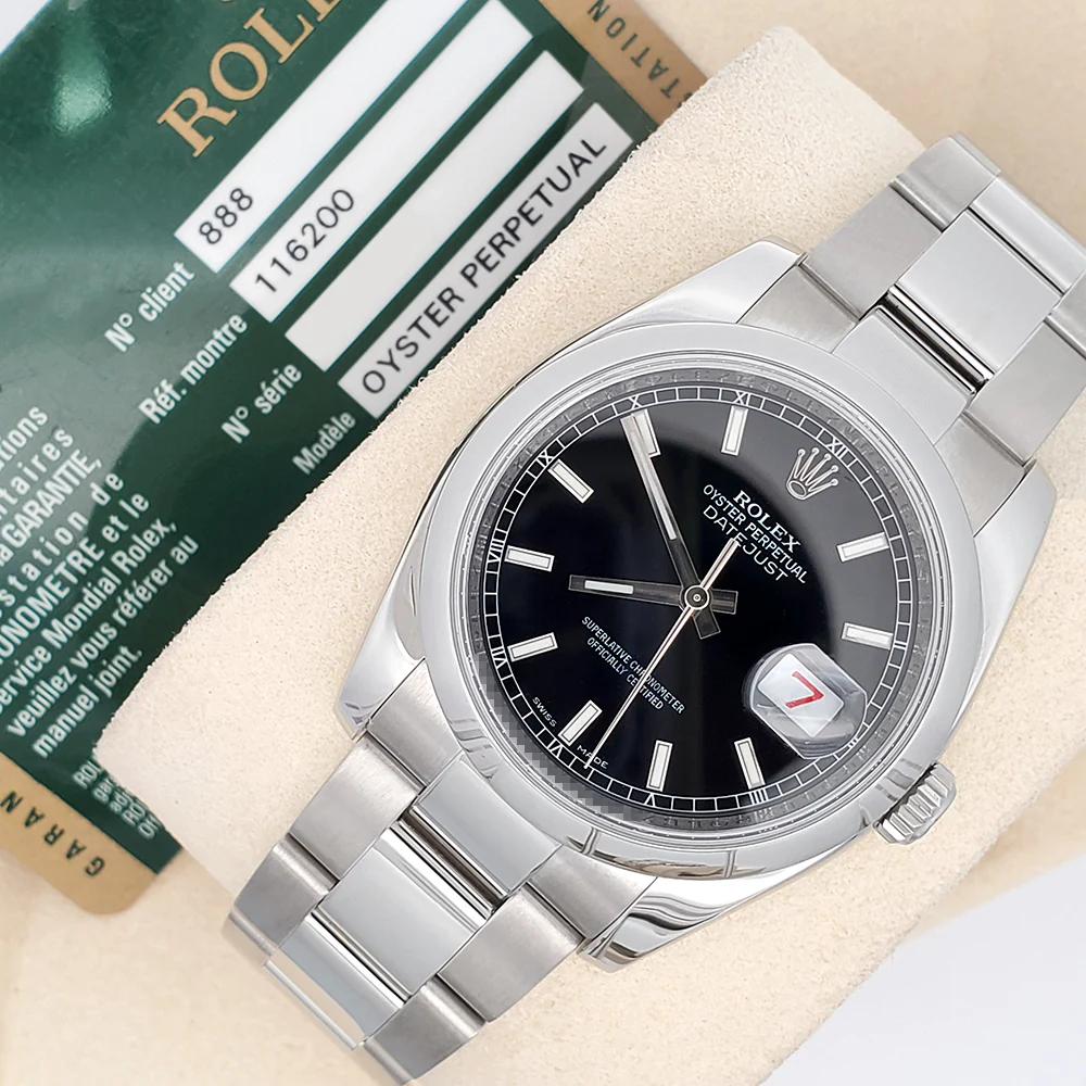 Rolex Datejust 36mm Black Index Dial Steel Oyster Watch 116200 Box Papers - Image 4