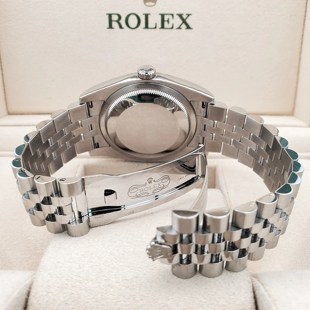 Rolex Datejust 36mm Black Index Dial White Gold Fluted Bezel Steel Jubilee Watch 116234 Box Papers - Image 6