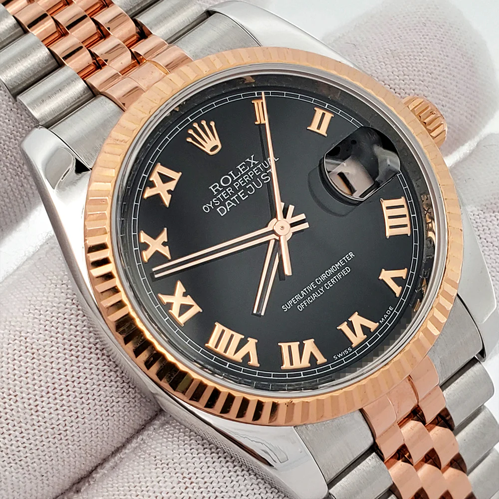 Rolex Datejust 36mm Black Roman 2-tone Rose Gold/Steel Jubilee Watch 116231 - Image 3