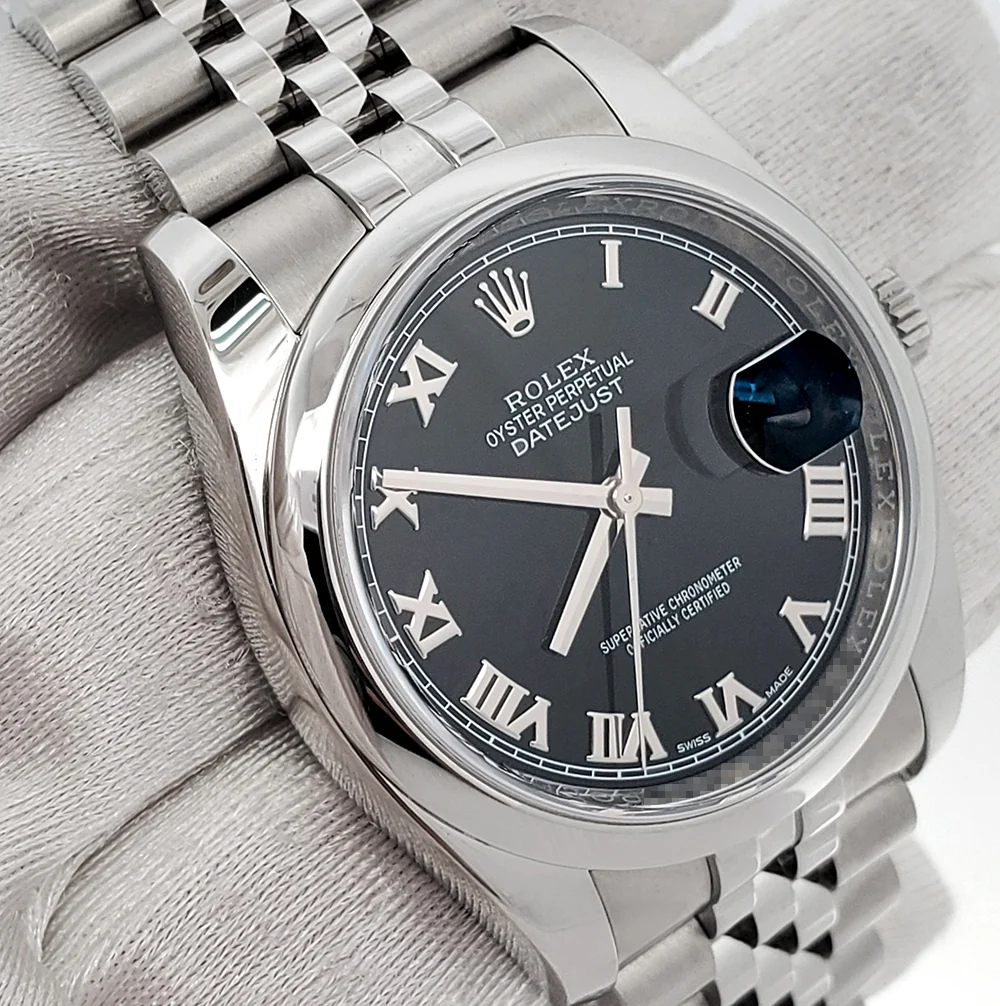 Rolex Datejust 36mm Black Roman Dial Jubilee Steel Watch 116200 - Image 3