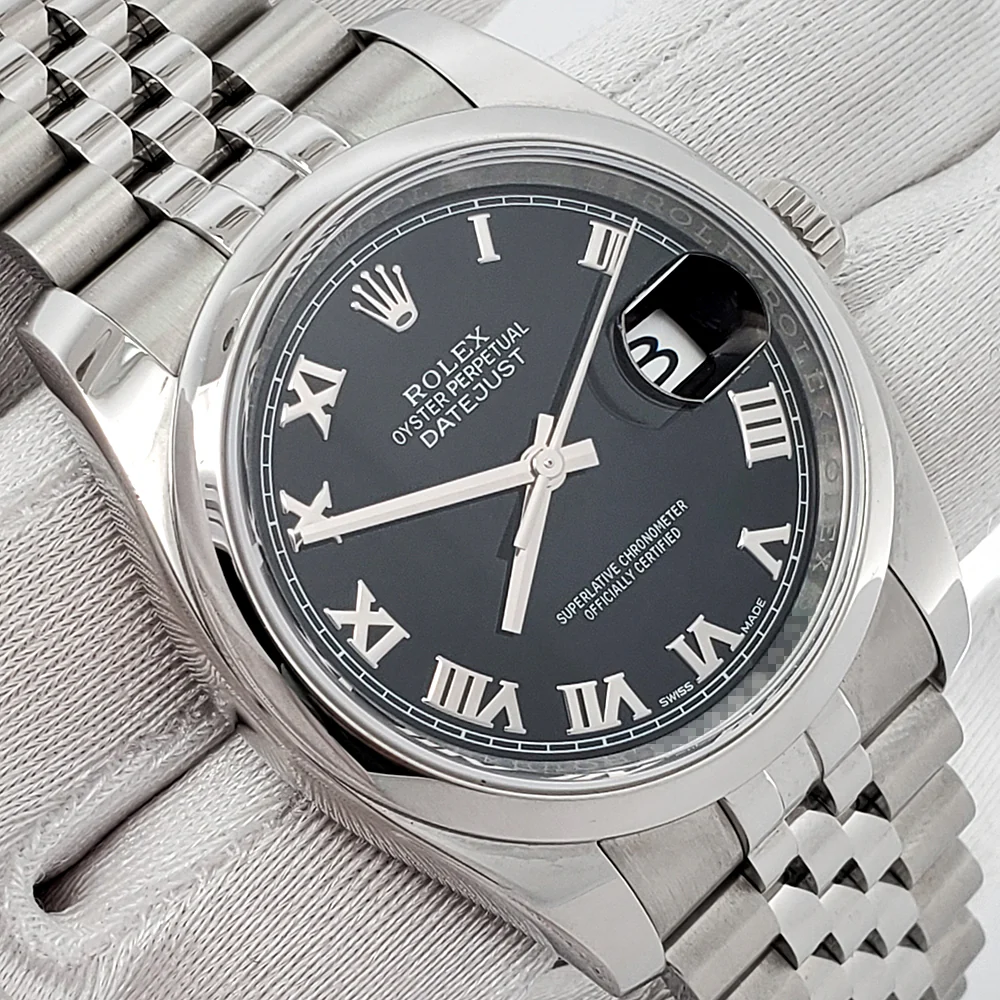 Rolex Datejust 36mm Black Roman Dial Jubilee Steel Watch 116200 Box Papers - Image 3
