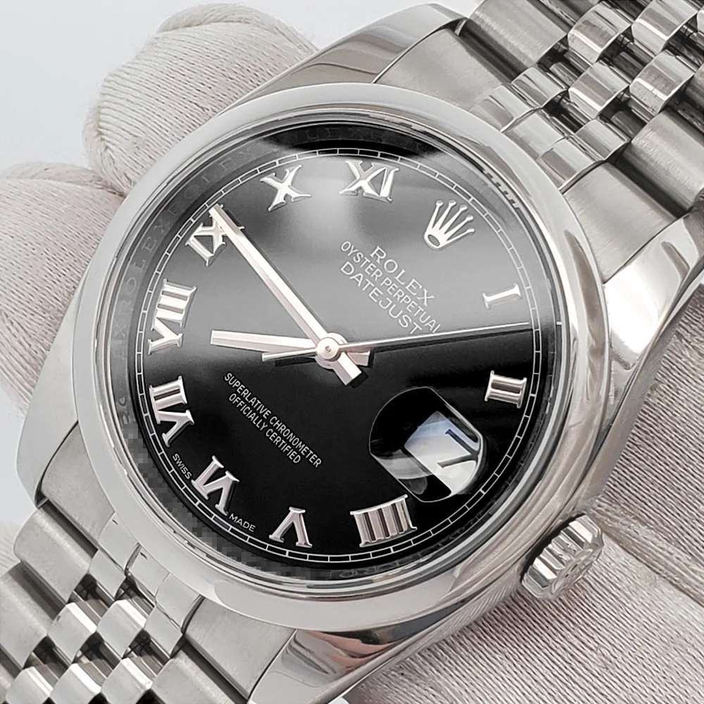 Rolex Datejust 36mm Black Roman Dial Steel Jubilee Watch 116200 Box Papers - Image 3