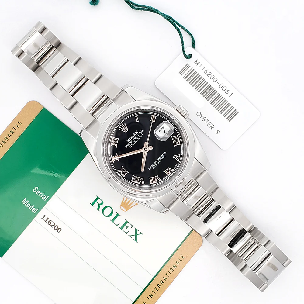 Rolex Datejust 36mm Black Roman Dial Steel Oyster Watch 116200 Papers/Tag - Image 3