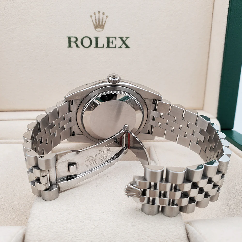 Rolex Datejust 36mm Black Roman White Gold Fluted Bezel Steel Jubilee Watch 116234 Box Papers - Image 6