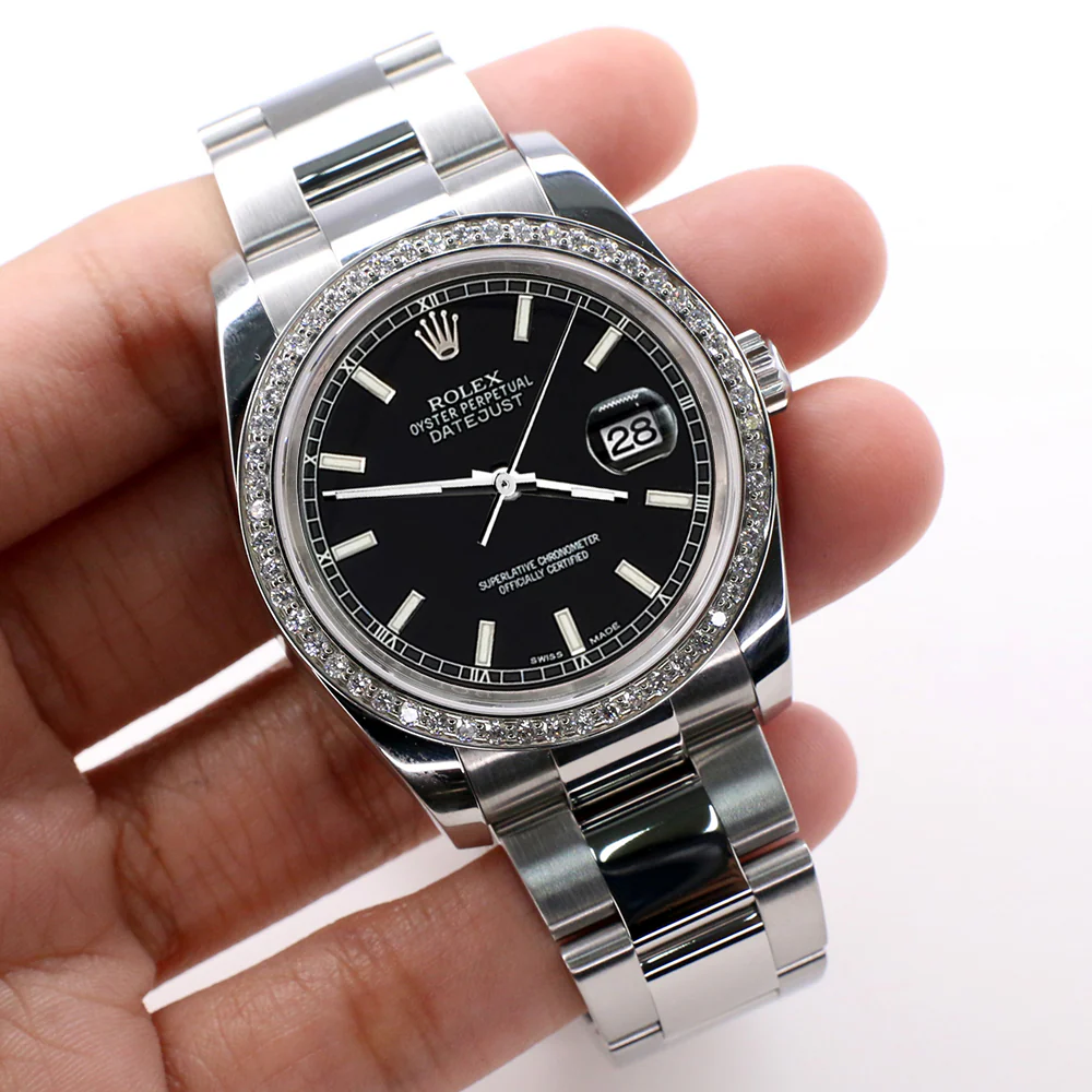Rolex Datejust 36MM Black Index Dial Oyster Watch with custom VS1 Diamond Bezel 116200 - Image 3
