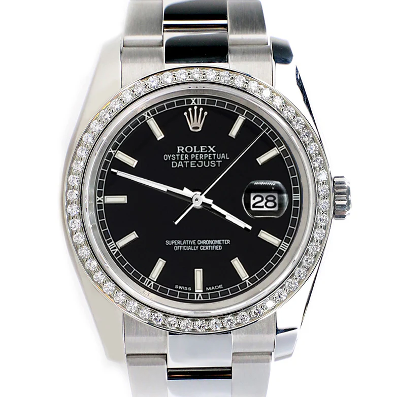 Rolex Datejust 36MM Black Index Dial Oyster Watch with custom VS1 Diamond Bezel 116200 - Image 8