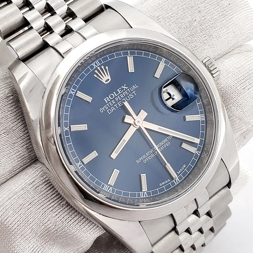 Rolex Datejust 36mm Blue Index Steel Jubilee Watch 116200 Box Papers - Image 3