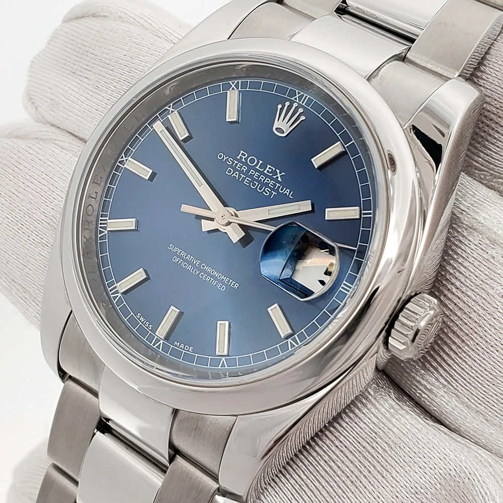 Rolex Datejust 36mm Blue Index Steel Oyster Watch 116200 Box Papers