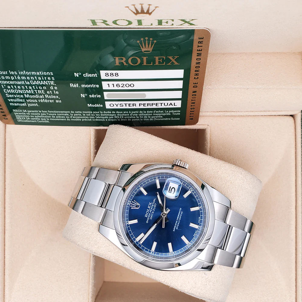 Rolex Datejust 36mm Blue Index Steel Oyster Watch 116200 Box Papers - Image 2