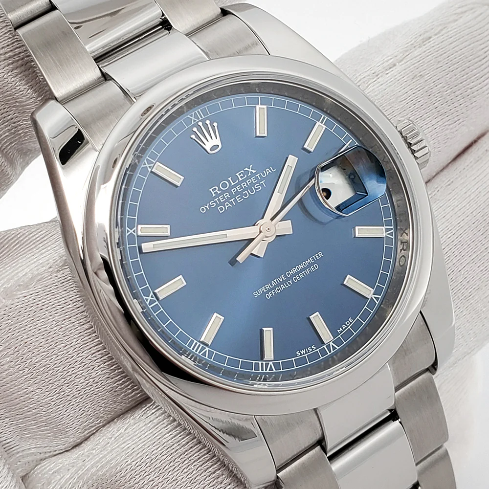 Rolex Datejust 36mm Blue Index Steel Oyster Watch 116200 Box Papers - Image 3
