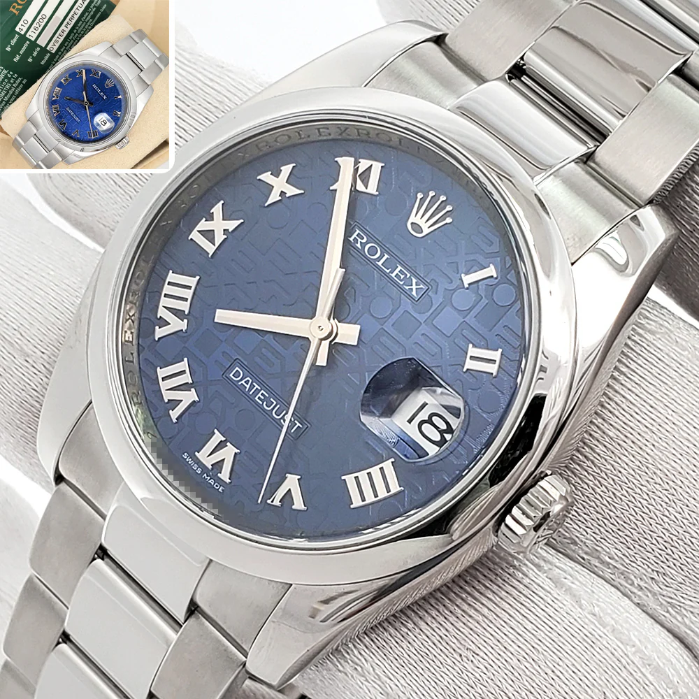 Rolex Datejust 36mm Blue Jubilee Roman Dial Steel Watch 116200