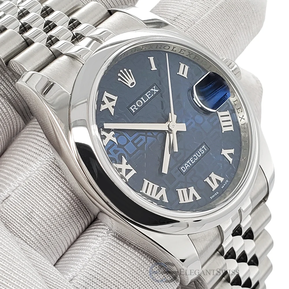 Rolex Datejust 36mm Blue Jubilee Roman Dial Steel Watch 116200 Box Papers