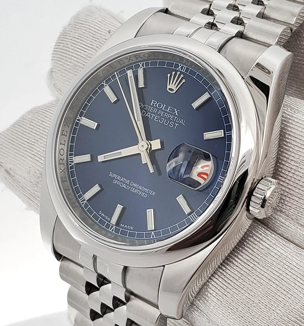 Rolex Datejust 36mm Blue Stick Dial Stainless Steel Jubilee Watch 116200 Box Papers