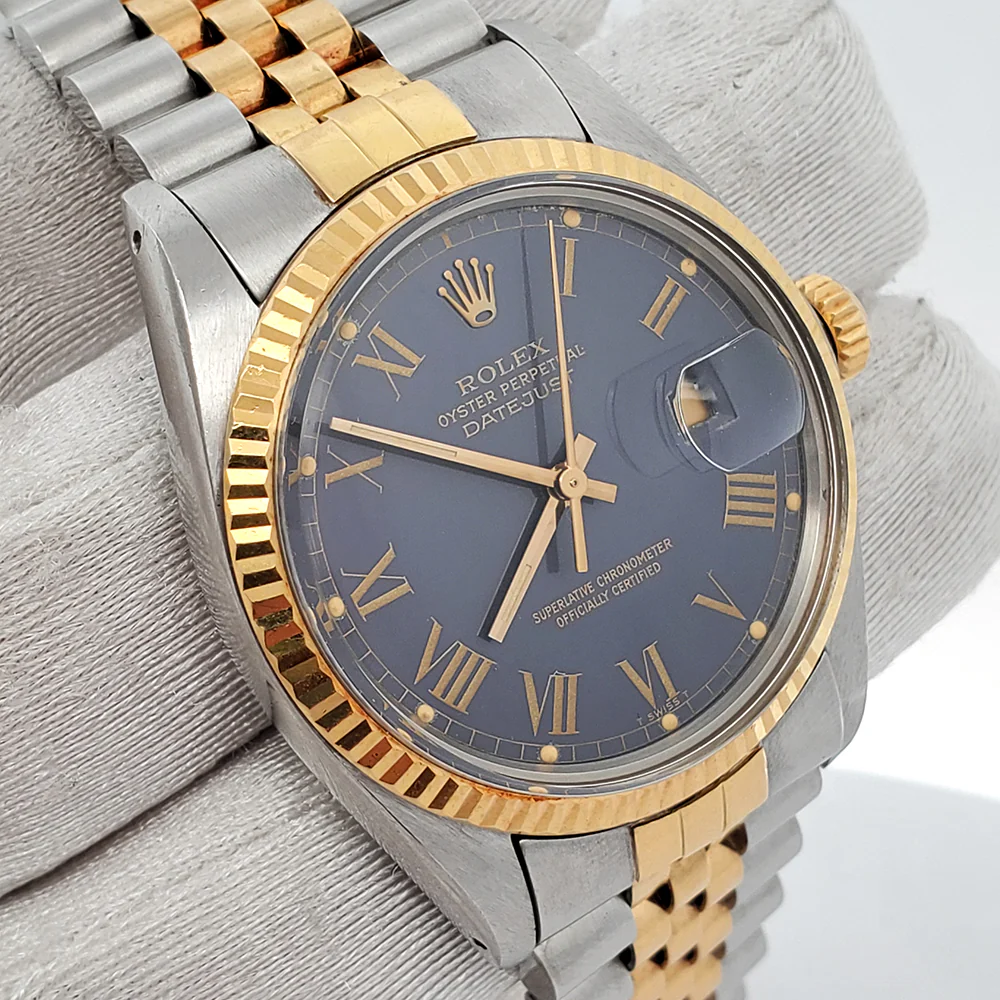 Rolex Datejust 36mm Buckley Blue Dial Yellow Gold/Steel Jubilee Watch 16013 - Image 2