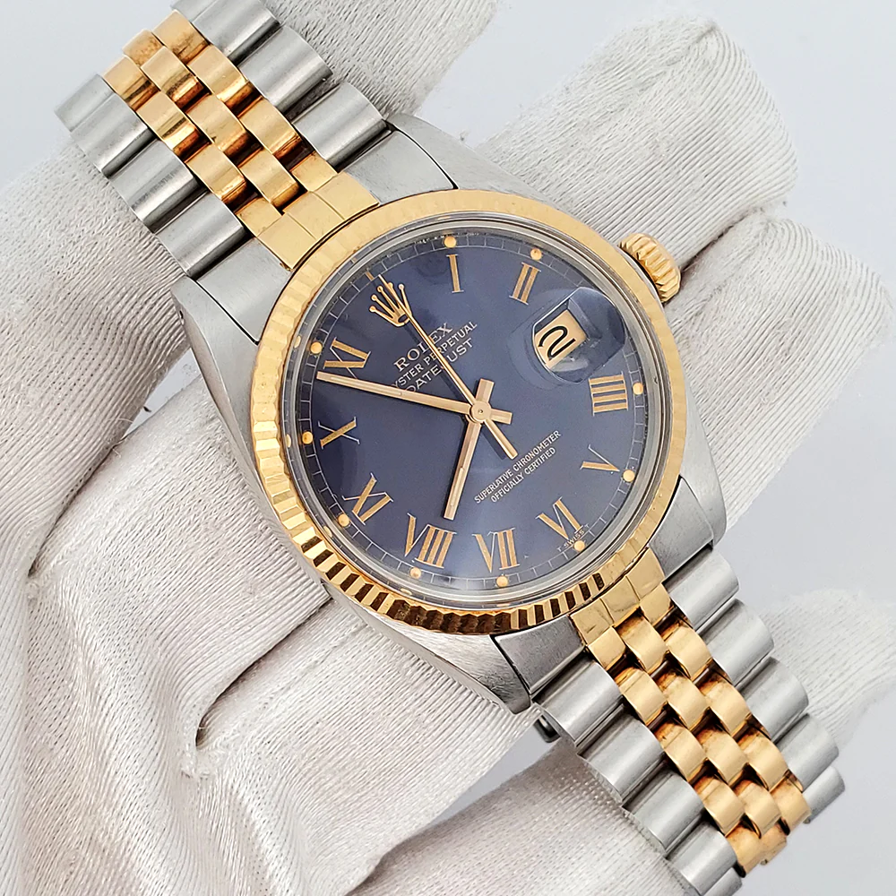 Rolex Datejust 36mm Buckley Blue Dial Yellow Gold/Steel Jubilee Watch 16013 - Image 3