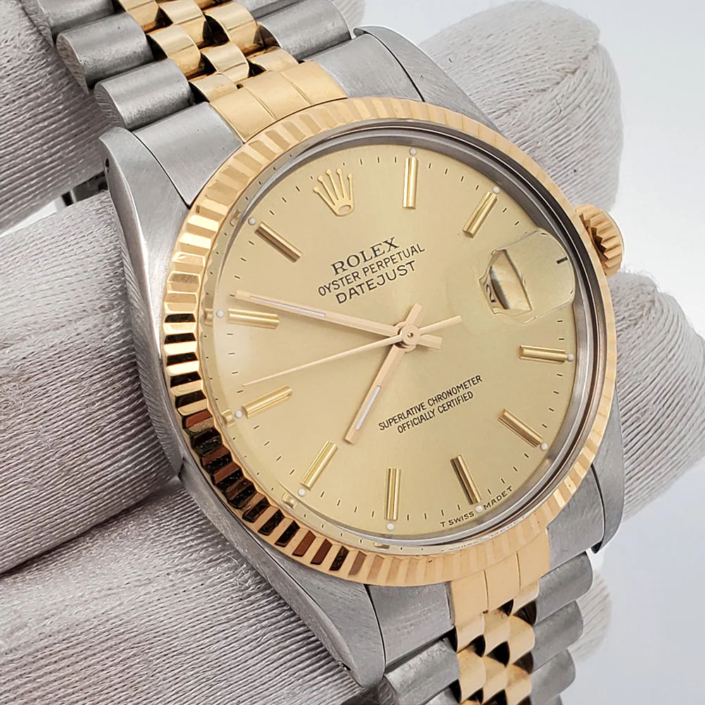 Rolex Datejust 36mm Champagne Index Dial Yellow Gold/Stainless Steel Jubilee 16013 Watch - Image 3