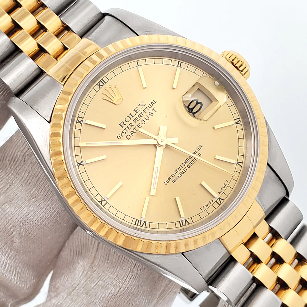 Rolex Datejust 36mm Champagne Index Yellow 2-tone Gold/Steel Jubilee Watch 16233 - Image 2