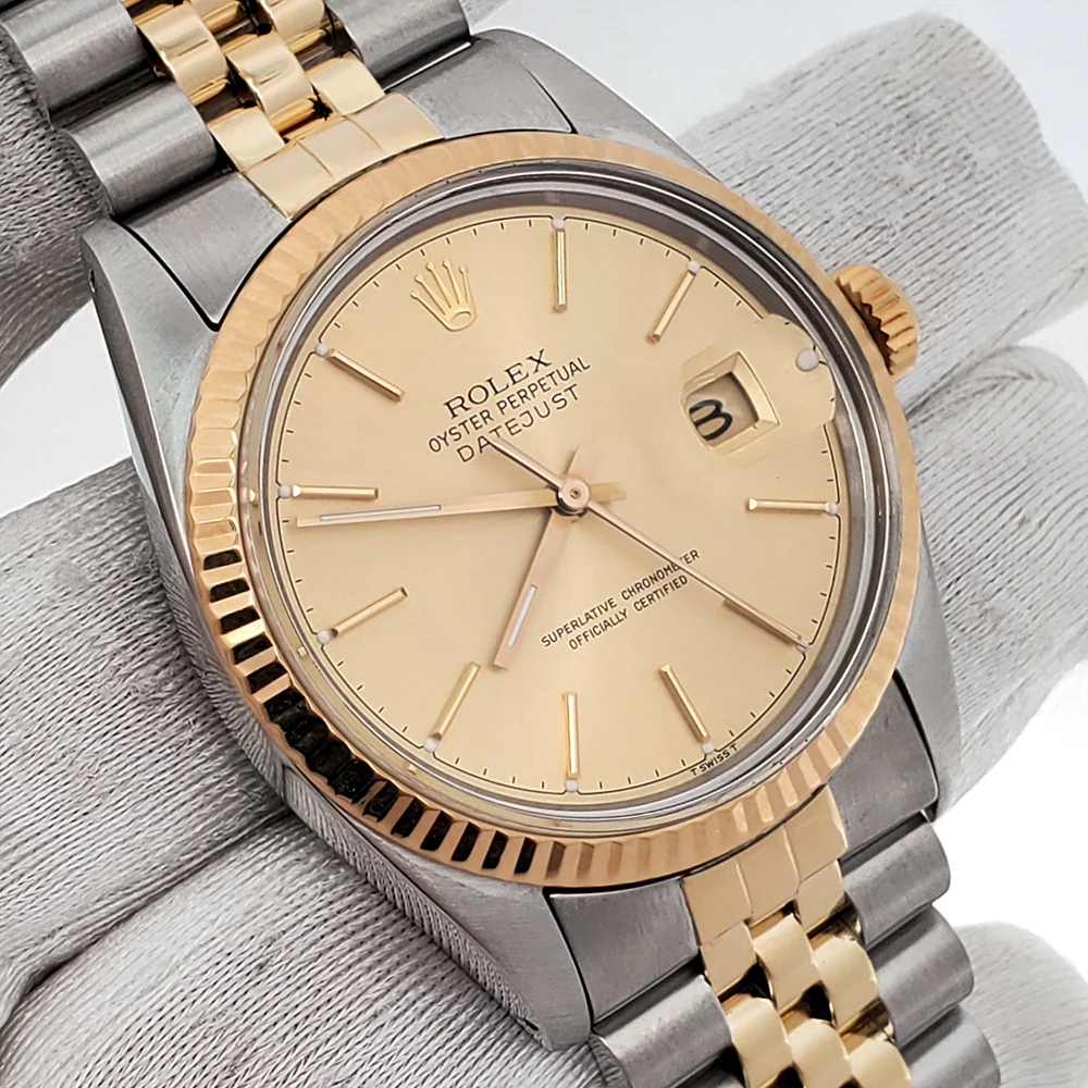 Rolex Datejust 36mm Champagne Index Yellow Gold/ Steel Jubilee 16013 Watch Box Service Papers - Image 3