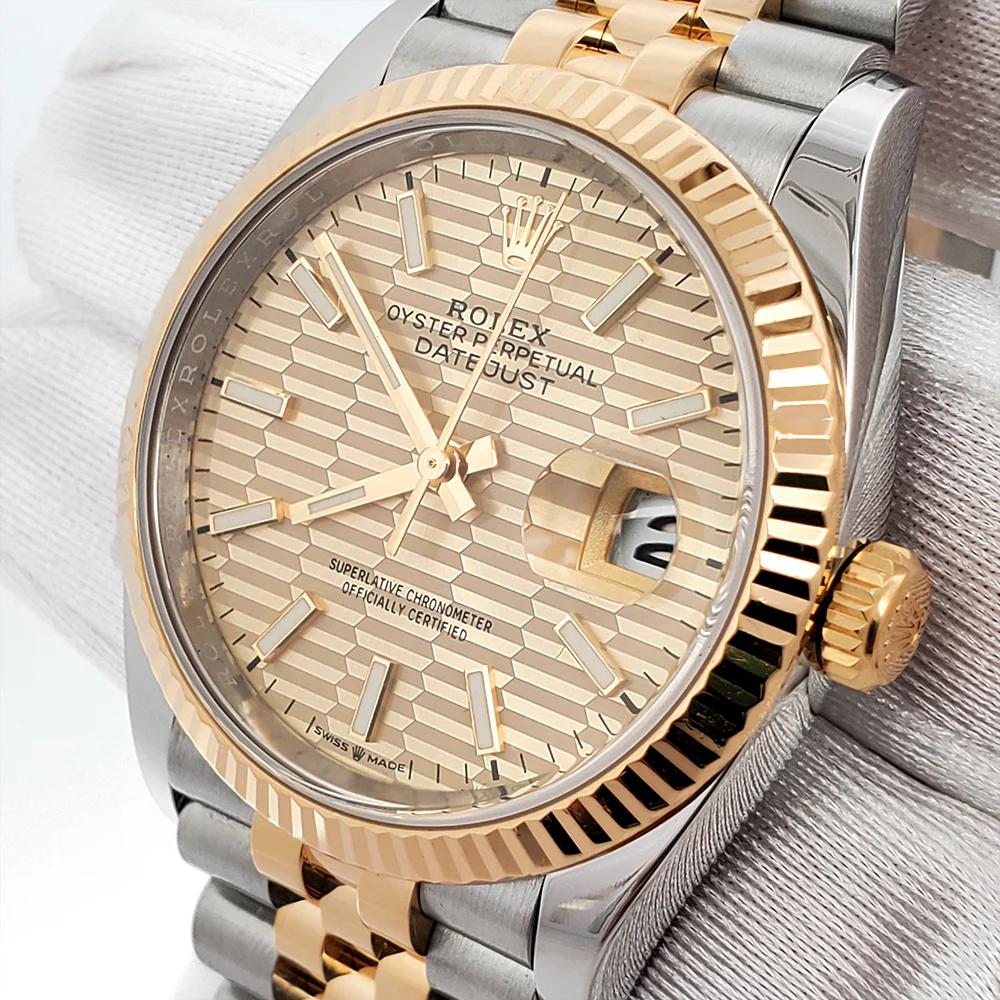 Rolex Datejust 36mm Champagne Motif Fluted Bezel 2-Tone Yellow Gold/Steel Jubilee Watch 126233