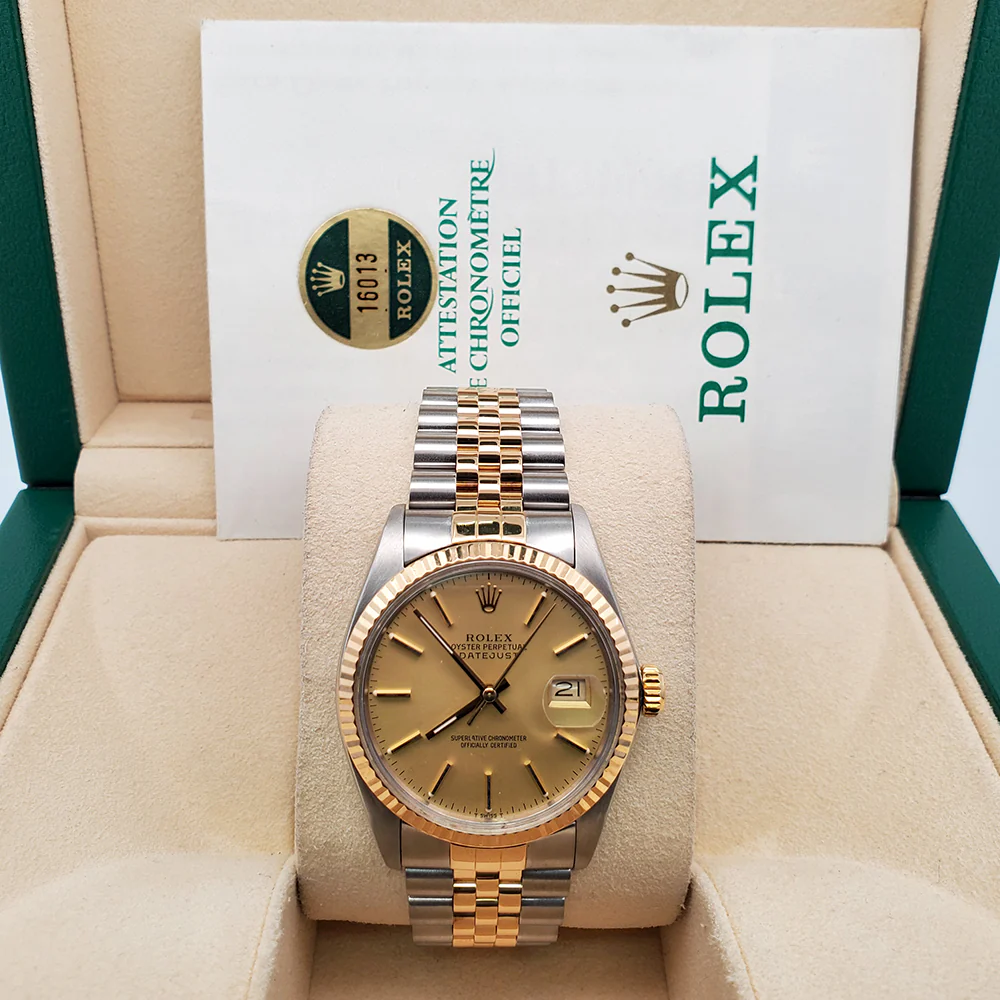 Rolex Datejust 36mm Champagne Stick Dial Yellow Gold/Stainless Steel Watch 16013 Box Papers - Image 3