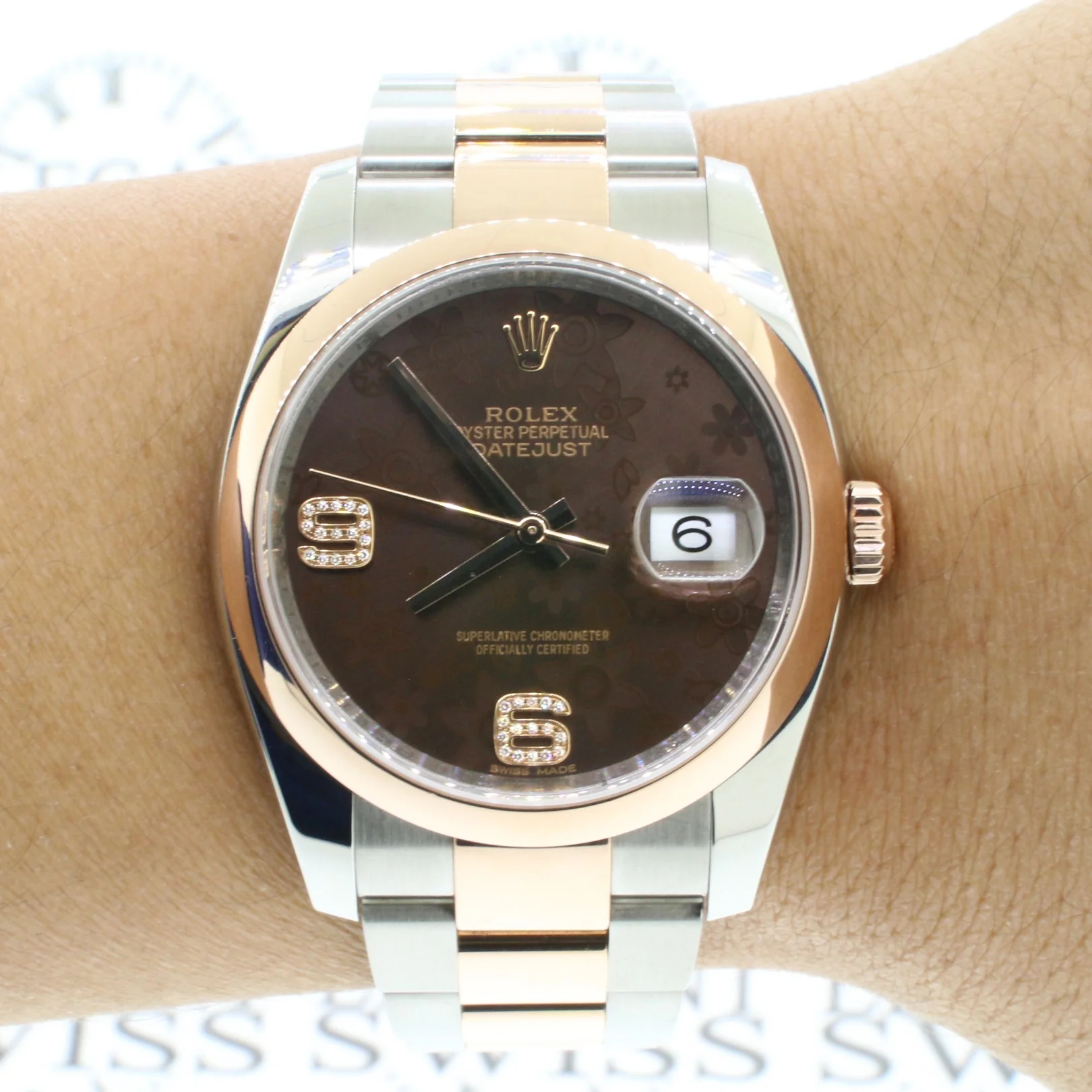 Rolex Datejust 36mm Chocolate Floral Dial 18K Rose Gold & Stainless Steel Oyster Watch 116201 - Image 2