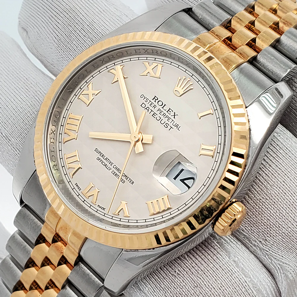 Rolex Datejust 36mm Cream Pyramid Roman 2-Tone Yellow Gold/Steel Jubilee Watch 116233 - Image 2