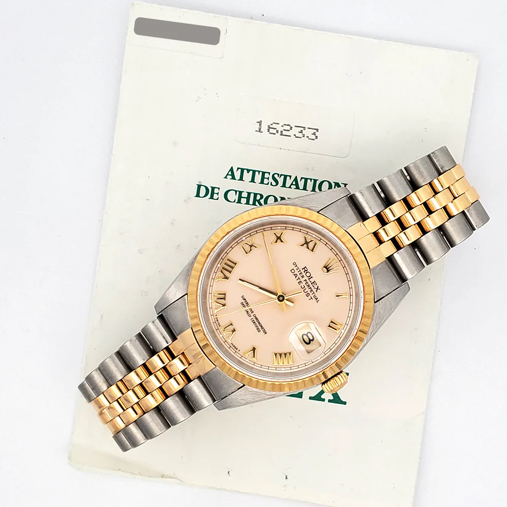 Rolex Datejust 36mm Cream Roman Dial 2-tone Yellow Gold/Steel Jubilee Watch 16233 Papers - Image 2