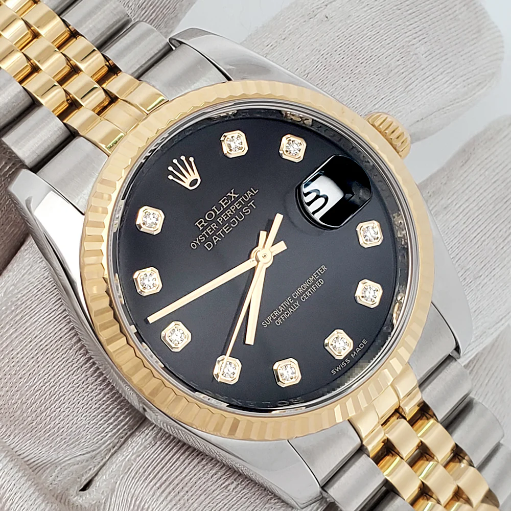 Rolex Datejust 36mm Factory Black Diamond 2-Tone Yellow Gold/Steel Jubilee Watch 116233 - Image 2