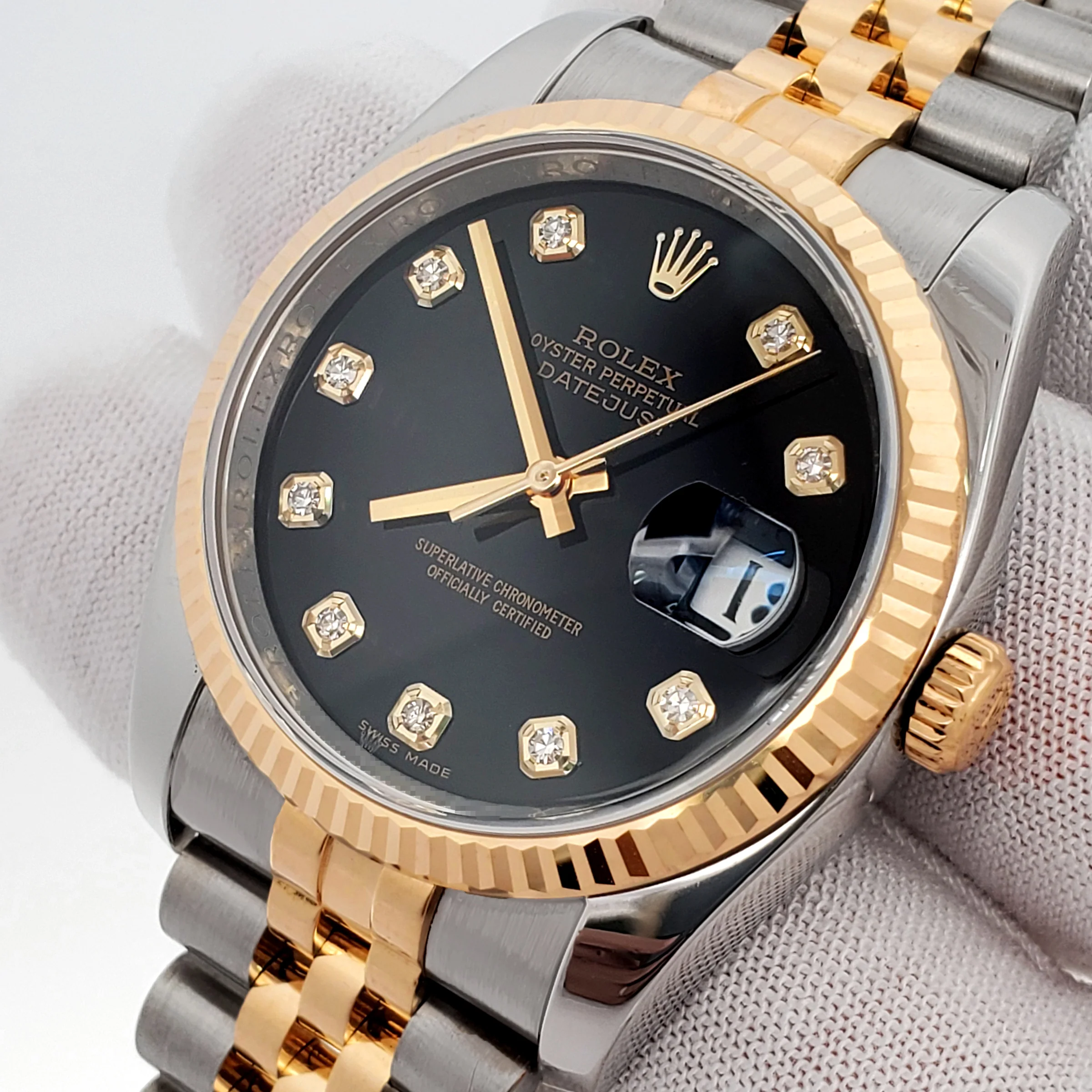Rolex Datejust 36mm Factory Black Diamond 2-Tone Yellow Gold/Steel Jubilee Watch 116233 Box Papers - Image 2