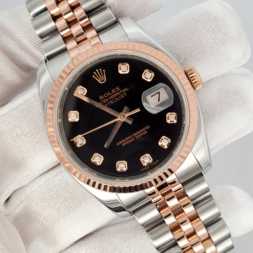 Rolex Datejust 36mm Factory Black Diamond Dial 2-Tone Rose Gold/Steel Jubilee Watch 116231 - Image 3