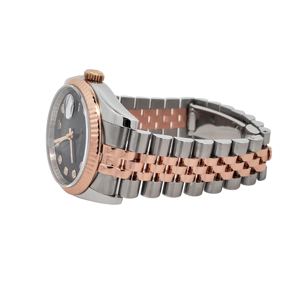 Rolex Datejust 36mm Factory Black Diamond Dial 2-Tone Rose Gold/Steel Jubilee Watch 116231 - Image 4